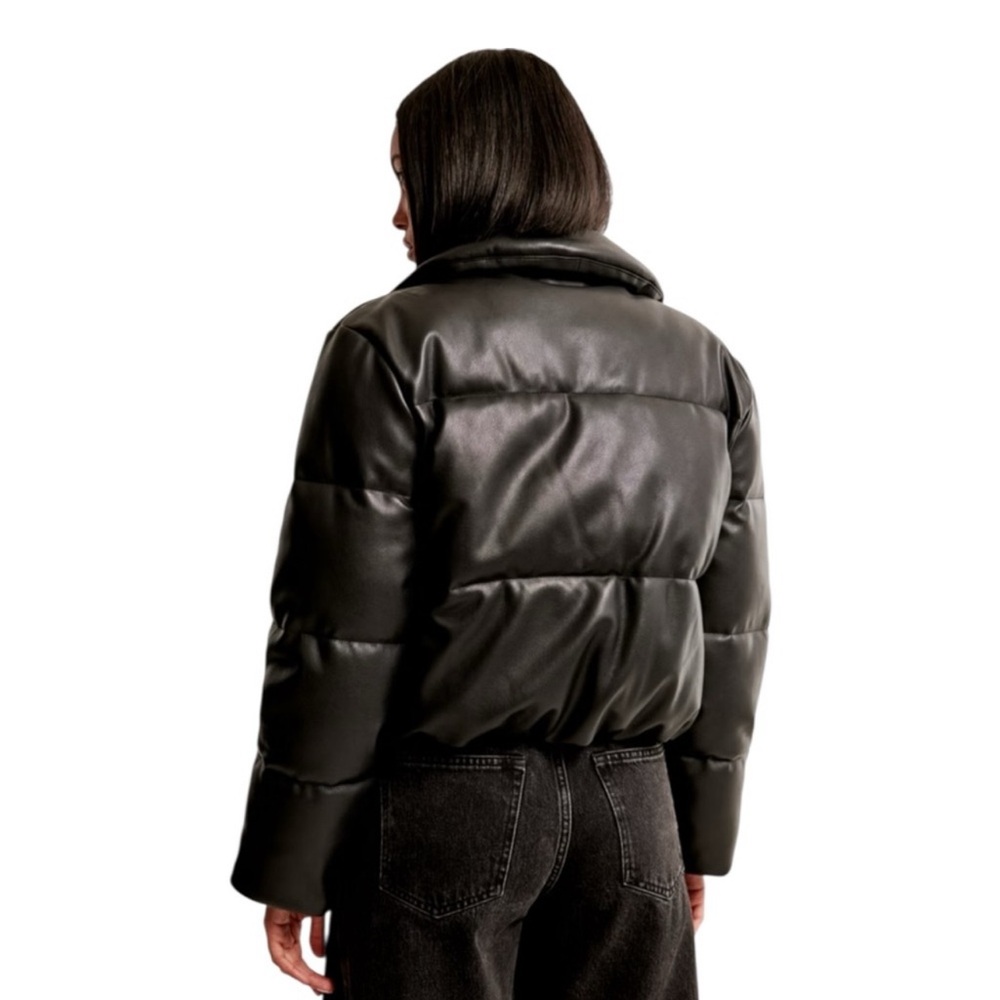 🖤🖤 NWT Abercrombie & Fitch Vegan Leather Mini Puffer Jacket in Black – Size XL - Picture 2 of 11
